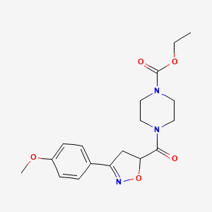 molecular formula C18H23N3O5 B4628588 ethyl 4-{[3-(4-methoxyphenyl)-4,5-dihydro-5-isoxazolyl]carbonyl}-1-piperazinecarboxylate 