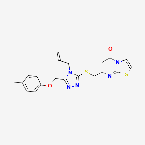 molecular formula C20H19N5O2S2 B4628651 7-[({4-allyl-5-[(4-methylphenoxy)methyl]-4H-1,2,4-triazol-3-yl}thio)methyl]-5H-[1,3]thiazolo[3,2-a]pyrimidin-5-one 