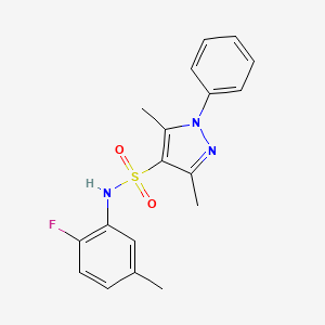 molecular formula C18H18FN3O2S B4628751 N-(2-fluoro-5-methylphenyl)-3,5-dimethyl-1-phenyl-1H-pyrazole-4-sulfonamide 
