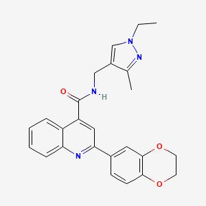 molecular formula C25H24N4O3 B4628767 2-(2,3-dihydro-1,4-benzodioxin-6-yl)-N-[(1-ethyl-3-methyl-1H-pyrazol-4-yl)methyl]-4-quinolinecarboxamide 