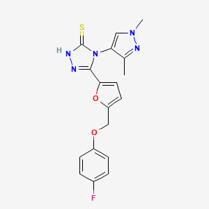 molecular formula C18H16FN5O2S B4628794 4-(1,3-dimethyl-1H-pyrazol-4-yl)-5-{5-[(4-fluorophenoxy)methyl]-2-furyl}-4H-1,2,4-triazole-3-thiol 