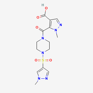 molecular formula C14H18N6O5S B4628799 1-methyl-5-({4-[(1-methyl-1H-pyrazol-4-yl)sulfonyl]-1-piperazinyl}carbonyl)-1H-pyrazole-4-carboxylic acid 