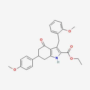 molecular formula C26H27NO5 B4628993 ethyl 3-(2-methoxybenzyl)-6-(4-methoxyphenyl)-4-oxo-4,5,6,7-tetrahydro-1H-indole-2-carboxylate 