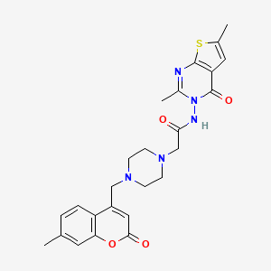 molecular formula C25H27N5O4S B4629015 N-(2,6-dimethyl-4-oxothieno[2,3-d]pyrimidin-3(4H)-yl)-2-{4-[(7-methyl-2-oxo-2H-chromen-4-yl)methyl]-1-piperazinyl}acetamide 