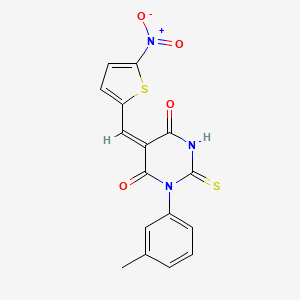 molecular formula C16H11N3O4S2 B4629032 1-(3-甲基苯基)-5-[(5-硝基-2-噻吩基)亚甲基]-2-硫代二氢-4,6(1H,5H)-嘧啶二酮 