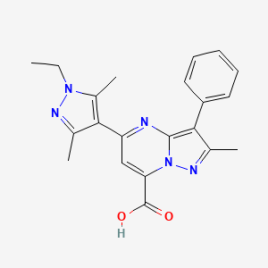 molecular formula C21H21N5O2 B4629121 5-(1-ethyl-3,5-dimethyl-1H-pyrazol-4-yl)-2-methyl-3-phenylpyrazolo[1,5-a]pyrimidine-7-carboxylic acid 