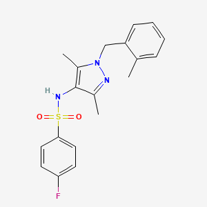 molecular formula C19H20FN3O2S B4629135 N-[3,5-二甲基-1-(2-甲基苄基)-1H-吡唑-4-基]-4-氟苯磺酰胺 