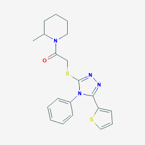 molecular formula C20H22N4OS2 B462916 1-(2-methylpiperidin-1-yl)-2-{[4-phenyl-5-(thiophen-2-yl)-4H-1,2,4-triazol-3-yl]sulfanyl}ethanone CAS No. 679804-38-7