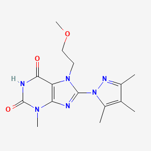 molecular formula C15H20N6O3 B4629225 7-(2-methoxyethyl)-3-methyl-8-(3,4,5-trimethyl-1H-pyrazol-1-yl)-3,7-dihydro-1H-purine-2,6-dione 
