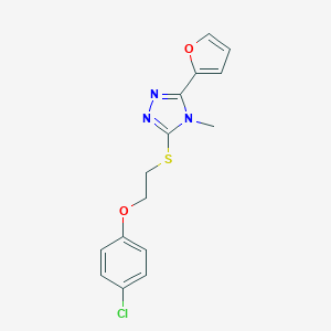 molecular formula C15H14ClN3O2S B462934 3-[2-(4-Chlorophenoxy)ethylsulfanyl]-5-(furan-2-yl)-4-methyl-1,2,4-triazole CAS No. 723750-78-5