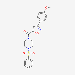 molecular formula C21H23N3O5S B4629346 1-[{[3-(4-甲氧基苯基)-4,5-二氢-5-异恶唑基]羰基}-4-(苯磺酰基)哌嗪 