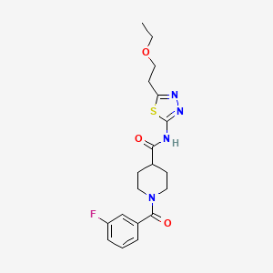 molecular formula C19H23FN4O3S B4629458 N-[5-(2-乙氧基乙基)-1,3,4-噻二唑-2-基]-1-(3-氟苯甲酰)-4-哌啶甲酰胺 