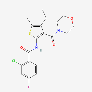 molecular formula C19H20ClFN2O3S B4629507 2-chloro-N-[4-ethyl-5-methyl-3-(4-morpholinylcarbonyl)-2-thienyl]-4-fluorobenzamide 