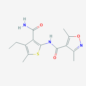 molecular formula C14H17N3O3S B4629522 N-[3-(aminocarbonyl)-4-ethyl-5-methyl-2-thienyl]-3,5-dimethyl-4-isoxazolecarboxamide 