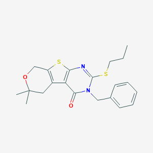 molecular formula C21H24N2O2S2 B462966 3-benzyl-6,6-dimethyl-2-(propylsulfanyl)-3,5,6,8-tetrahydro-4H-pyrano[4',3':4,5]thieno[2,3-d]pyrimidin-4-one CAS No. 351341-36-1