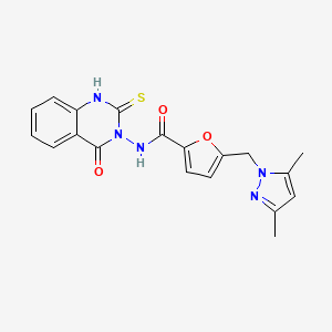 molecular formula C19H17N5O3S B4629702 5-[(3,5-二甲基-1H-吡唑-1-基)甲基]-N-(2-巯基-4-氧代-3(4H)-喹唑啉基)-2-呋喃酰胺 