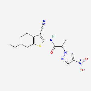 molecular formula C17H19N5O3S B4629726 N-(3-cyano-6-ethyl-4,5,6,7-tetrahydro-1-benzothien-2-yl)-2-(4-nitro-1H-pyrazol-1-yl)propanamide 