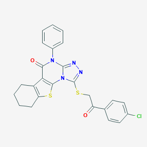 molecular formula C25H19ClN4O2S2 B462974 1-{[2-(4-chlorophenyl)-2-oxoethyl]sulfanyl}-4-phenyl-6,7,8,9-tetrahydro[1]benzothieno[3,2-e][1,2,4]triazolo[4,3-a]pyrimidin-5(4H)-one CAS No. 327170-48-9