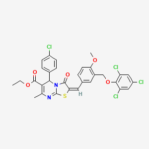 ethyl 5-(4-chlorophenyl)-2-{4-methoxy-3-[(2,4,6-trichlorophenoxy)methyl]benzylidene}-7-methyl-3-oxo-2,3-dihydro-5H-[1,3]thiazolo[3,2-a]pyrimidine-6-carboxylate