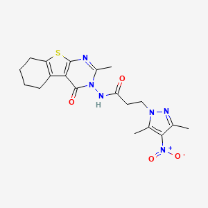 molecular formula C19H22N6O4S B4629947 3-(3,5-dimethyl-4-nitro-1H-pyrazol-1-yl)-N-(2-methyl-4-oxo-5,6,7,8-tetrahydro[1]benzothieno[2,3-d]pyrimidin-3(4H)-yl)propanamide 