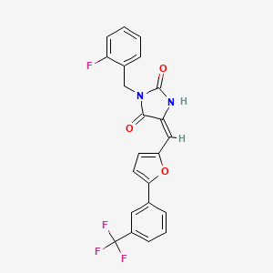 molecular formula C22H14F4N2O3 B4629977 3-(2-fluorobenzyl)-5-({5-[3-(trifluoromethyl)phenyl]-2-furyl}methylene)-2,4-imidazolidinedione 