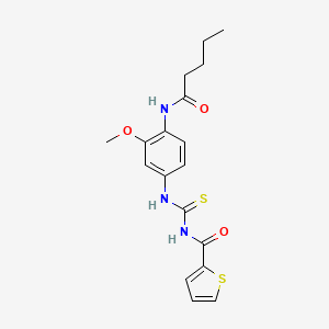 molecular formula C18H21N3O3S2 B4630038 N-({[3-methoxy-4-(pentanoylamino)phenyl]amino}carbonothioyl)-2-thiophenecarboxamide 