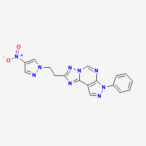 molecular formula C17H13N9O2 B4630066 2-[2-(4-nitro-1H-pyrazol-1-yl)ethyl]-7-phenyl-7H-pyrazolo[4,3-e][1,2,4]triazolo[1,5-c]pyrimidine 