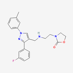 molecular formula C22H23FN4O2 B4630088 3-[2-({[3-(3-fluorophenyl)-1-(3-methylphenyl)-1H-pyrazol-4-yl]methyl}amino)ethyl]-1,3-oxazolidin-2-one 