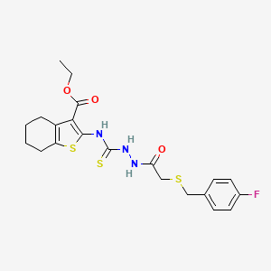 molecular formula C21H24FN3O3S3 B4630166 ethyl 2-{[(2-{[(4-fluorobenzyl)thio]acetyl}hydrazino)carbonothioyl]amino}-4,5,6,7-tetrahydro-1-benzothiophene-3-carboxylate 
