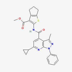 molecular formula C26H24N4O3S B4630196 methyl 2-{[(6-cyclopropyl-3-methyl-1-phenyl-1H-pyrazolo[3,4-b]pyridin-4-yl)carbonyl]amino}-5,6-dihydro-4H-cyclopenta[b]thiophene-3-carboxylate 