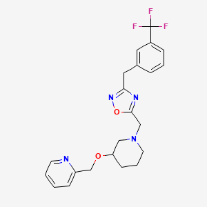 molecular formula C22H23F3N4O2 B4630200 2-({[1-({3-[3-(trifluoromethyl)benzyl]-1,2,4-oxadiazol-5-yl}methyl)-3-piperidinyl]oxy}methyl)pyridine 