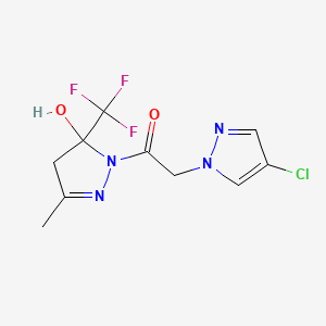 molecular formula C10H10ClF3N4O2 B4630263 1-[(4-chloro-1H-pyrazol-1-yl)acetyl]-3-methyl-5-(trifluoromethyl)-4,5-dihydro-1H-pyrazol-5-ol 