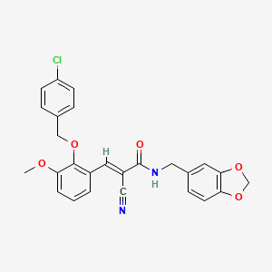 molecular formula C26H21ClN2O5 B4630273 N-(1,3-benzodioxol-5-ylmethyl)-3-{2-[(4-chlorobenzyl)oxy]-3-methoxyphenyl}-2-cyanoacrylamide 