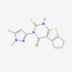3-(1,5-dimethyl-1H-pyrazol-3-yl)-2-mercapto-3,5,6,7-tetrahydro-4H-cyclopenta[4,5]thieno[2,3-d]pyrimidin-4-one