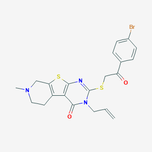 molecular formula C21H20BrN3O2S2 B463035 5-[2-(4-Bromophenyl)-2-oxoethyl]sulfanyl-11-methyl-4-prop-2-enyl-8-thia-4,6,11-triazatricyclo[7.4.0.02,7]trideca-1(9),2(7),5-trien-3-one CAS No. 356586-54-4