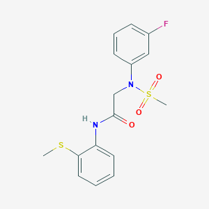 molecular formula C16H17FN2O3S2 B4630579 N~2~-(3-fluorophenyl)-N~2~-(methylsulfonyl)-N~1~-[2-(methylthio)phenyl]glycinamide 