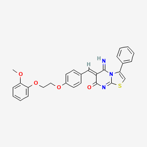 molecular formula C28H23N3O4S B4630590 5-imino-6-{4-[2-(2-methoxyphenoxy)ethoxy]benzylidene}-3-phenyl-5,6-dihydro-7H-[1,3]thiazolo[3,2-a]pyrimidin-7-one 