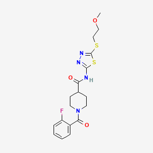 molecular formula C18H21FN4O3S2 B4630622 1-(2-fluorobenzoyl)-N-{5-[(2-methoxyethyl)thio]-1,3,4-thiadiazol-2-yl}-4-piperidinecarboxamide 