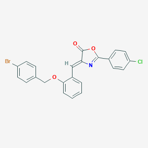 molecular formula C23H15BrClNO3 B463070 4-{2-[(4-bromobenzyl)oxy]benzylidene}-2-(4-chlorophenyl)-1,3-oxazol-5(4H)-one CAS No. 340221-62-7