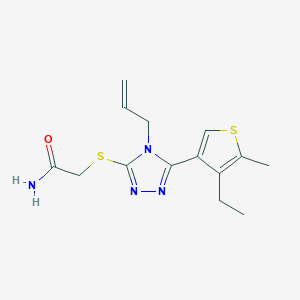 molecular formula C14H18N4OS2 B4630750 2-{[4-allyl-5-(4-ethyl-5-methyl-3-thienyl)-4H-1,2,4-triazol-3-yl]thio}acetamide 