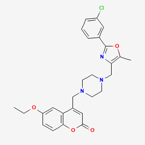molecular formula C27H28ClN3O4 B4630772 4-[(4-{[2-(3-chlorophenyl)-5-methyl-1,3-oxazol-4-yl]methyl}-1-piperazinyl)methyl]-6-ethoxy-2H-chromen-2-one 