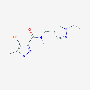 molecular formula C13H18BrN5O B4630871 4-bromo-N-[(1-ethyl-1H-pyrazol-4-yl)methyl]-N,1,5-trimethyl-1H-pyrazole-3-carboxamide 