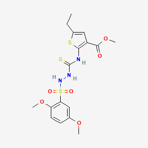 molecular formula C17H21N3O6S3 B4630876 methyl 2-[({2-[(2,5-dimethoxyphenyl)sulfonyl]hydrazino}carbonothioyl)amino]-5-ethyl-3-thiophenecarboxylate 