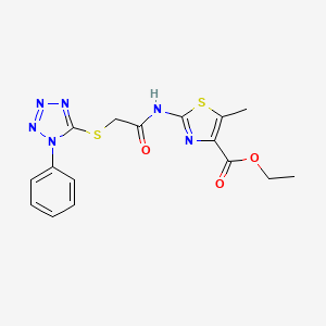 molecular formula C16H16N6O3S2 B4630923 ethyl 5-methyl-2-({[(1-phenyl-1H-tetrazol-5-yl)thio]acetyl}amino)-1,3-thiazole-4-carboxylate 