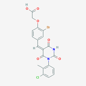 molecular formula C20H14BrClN2O6 B4630971 (2-bromo-4-{[1-(3-chloro-2-methylphenyl)-2,4,6-trioxotetrahydro-5(2H)-pyrimidinylidene]methyl}phenoxy)acetic acid 
