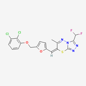 molecular formula C18H12Cl2F2N4O2S B4630977 7-({5-[(2,3-二氯苯氧基)甲基]-2-呋喃基}亚甲基)-3-(二氟甲基)-6-甲基-7H-[1,2,4]三唑并[3,4-b][1,3,4]噻二嗪 
