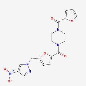 molecular formula C18H17N5O6 B4631116 1-(2-furoyl)-4-{5-[(4-nitro-1H-pyrazol-1-yl)methyl]-2-furoyl}piperazine 