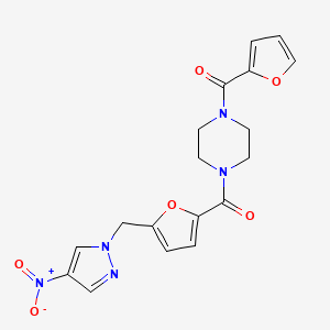 molecular formula C18H17N5O6 B4631116 1-(2-呋喃甲酰基)-4-{5-[(4-硝基-1H-吡唑-1-基)甲基]-2-呋喃甲酰基}哌嗪 