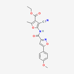 molecular formula C20H17N3O6 B4631140 ethyl 4-cyano-5-({[5-(4-methoxyphenyl)-3-isoxazolyl]carbonyl}amino)-2-methyl-3-furoate 