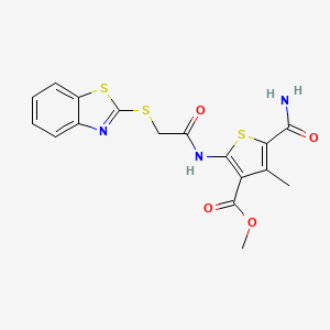 molecular formula C17H15N3O4S3 B4631141 methyl 5-(aminocarbonyl)-2-{[(1,3-benzothiazol-2-ylthio)acetyl]amino}-4-methyl-3-thiophenecarboxylate 